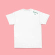 Load image into Gallery viewer, Back of a Gweilo Beer white I Hop HK t-shirt with a small green gweilo logo near the right shoulder. Pink pastel background.